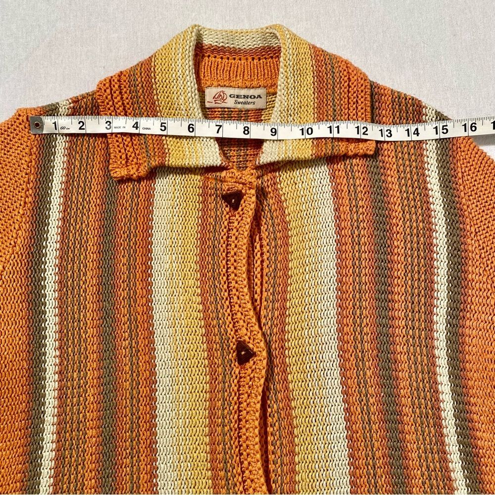 Vintage Genoa Boho Stripe Fringe Cardigan Collared Retro Sweater M - Picture 6 of 10